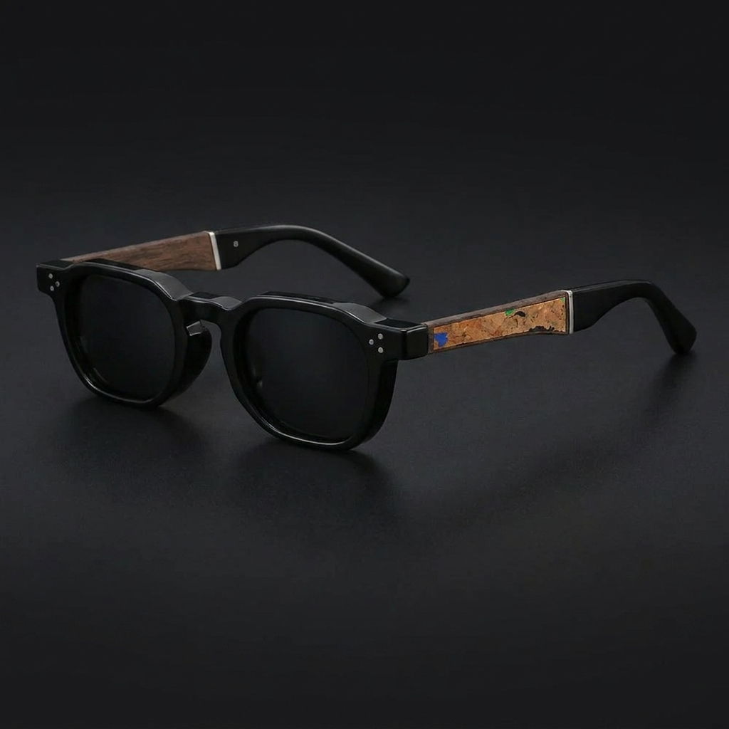 Pizzo Cork Sunglasses — Black, three-quarter studio view