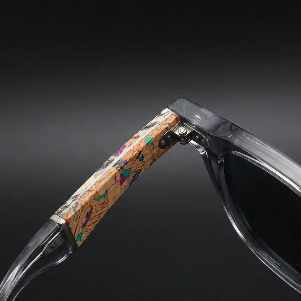 Pizzo Cork Sunglasses — Grey, cork arm detail