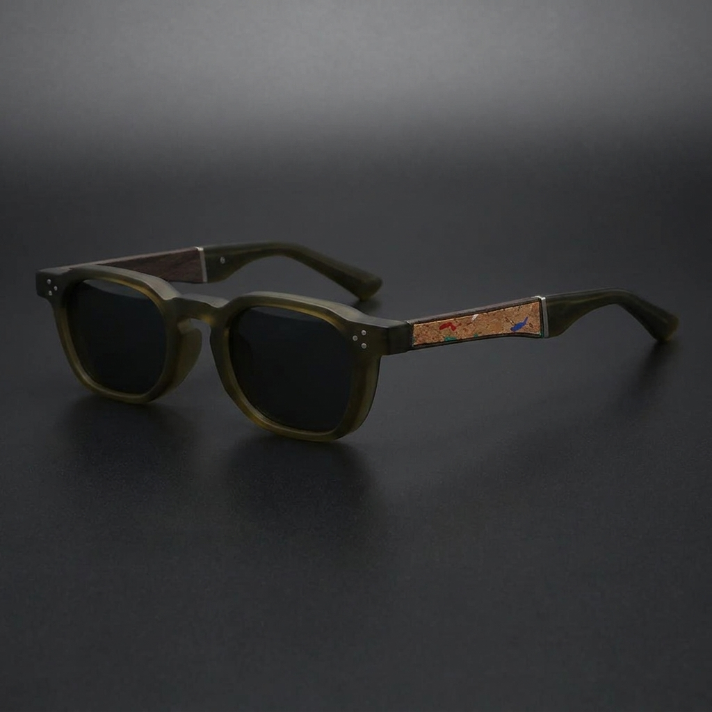 Pizzo Cork Sunglasses — Olive, three-quarter studio view