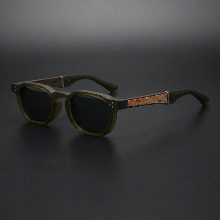 Pizzo Cork Sunglasses — Olive, three-quarter studio view