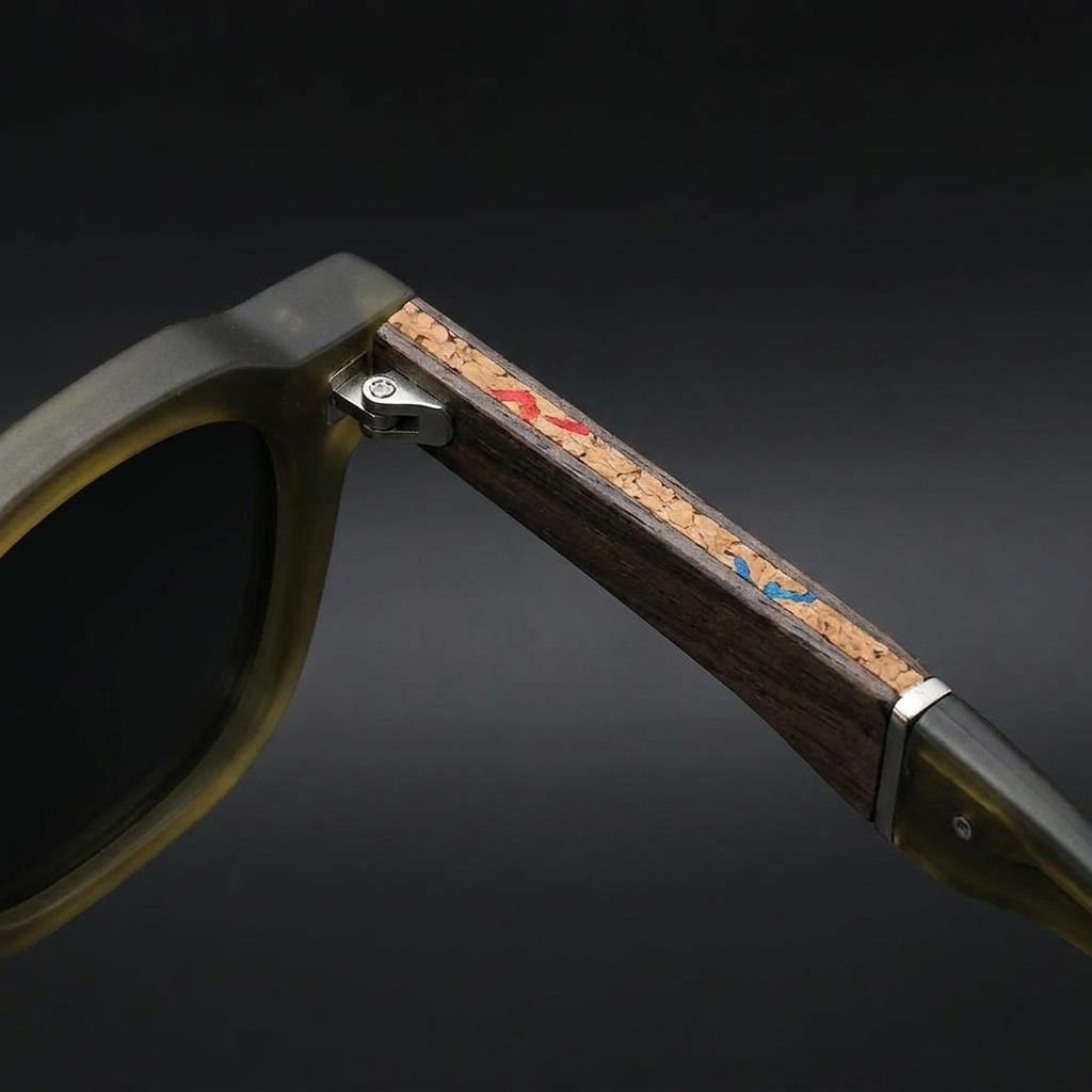 Pizzo Cork Sunglasses — Olive, cork arm detail