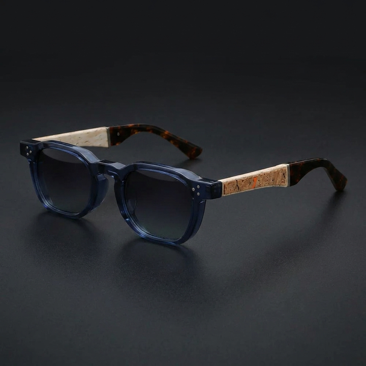 Pizzo Cork Sunglasses — Blue, three-quarter studio view