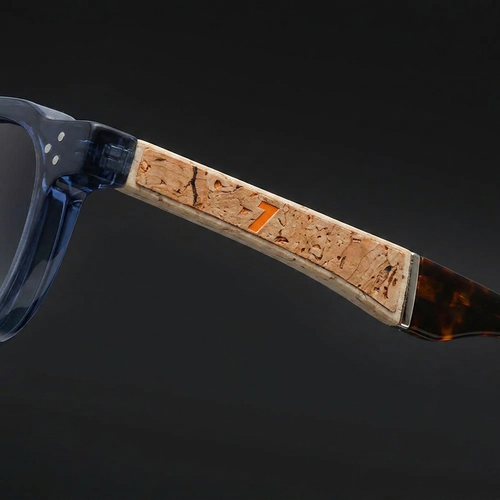 Pizzo Cork Sunglasses — Blue, cork arm detail