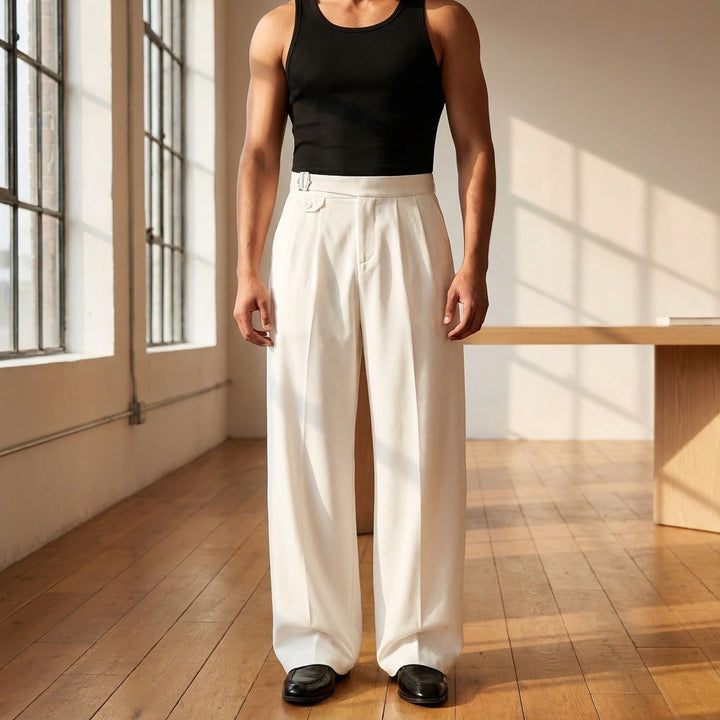 Mantua Pleated Trousers — Ivory, LIFESTYLE_OUTFIT