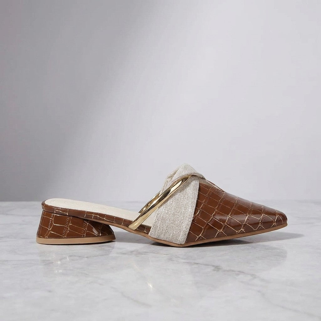 Tivoli Croc-Embossed Mules — Khaki, side profile