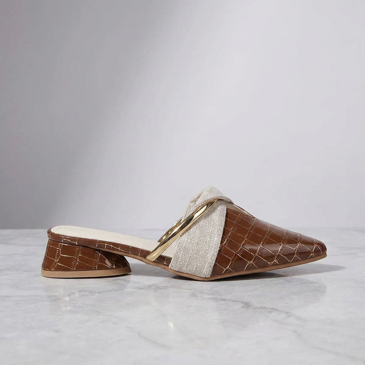 Tivoli Croc-Embossed Mules — Khaki, side profile