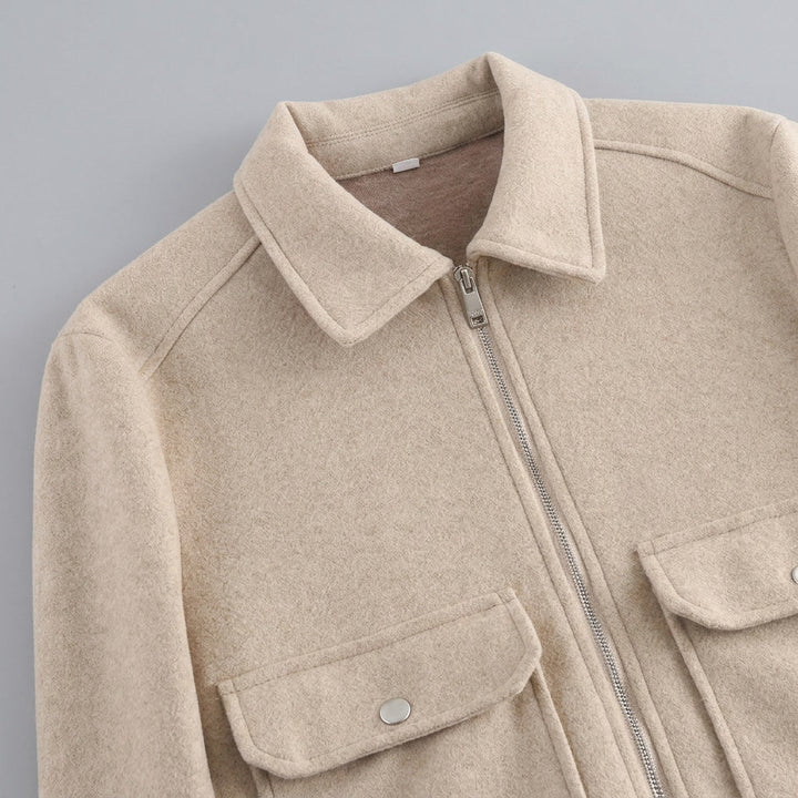 Udine Cropped Jacket — Khaki, studio construction detail
