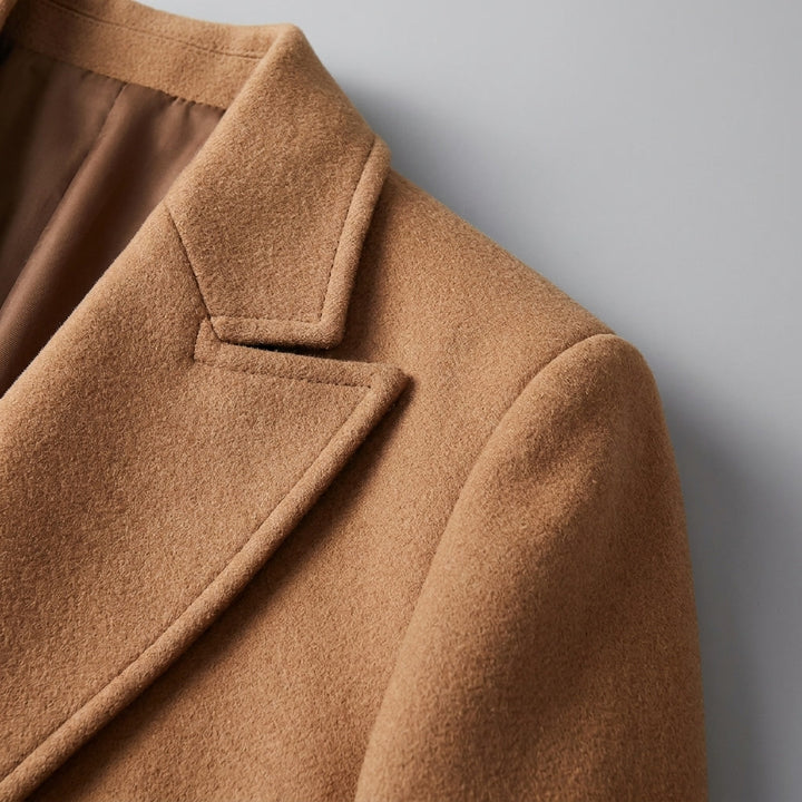 Fermo Wool-Blend Overcoat — Khaki, studio construction detail