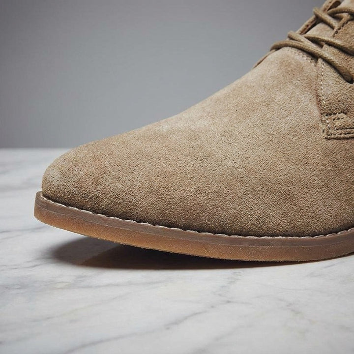 Bari Suede Oxfords — Khaki, construction detail crop