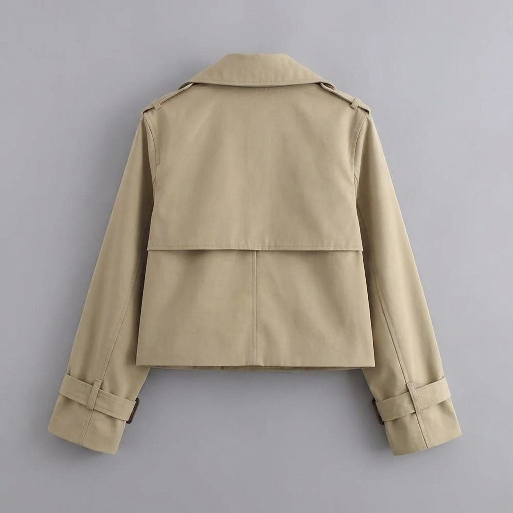 Spezia Cropped Trench — Khaki, flat lay back