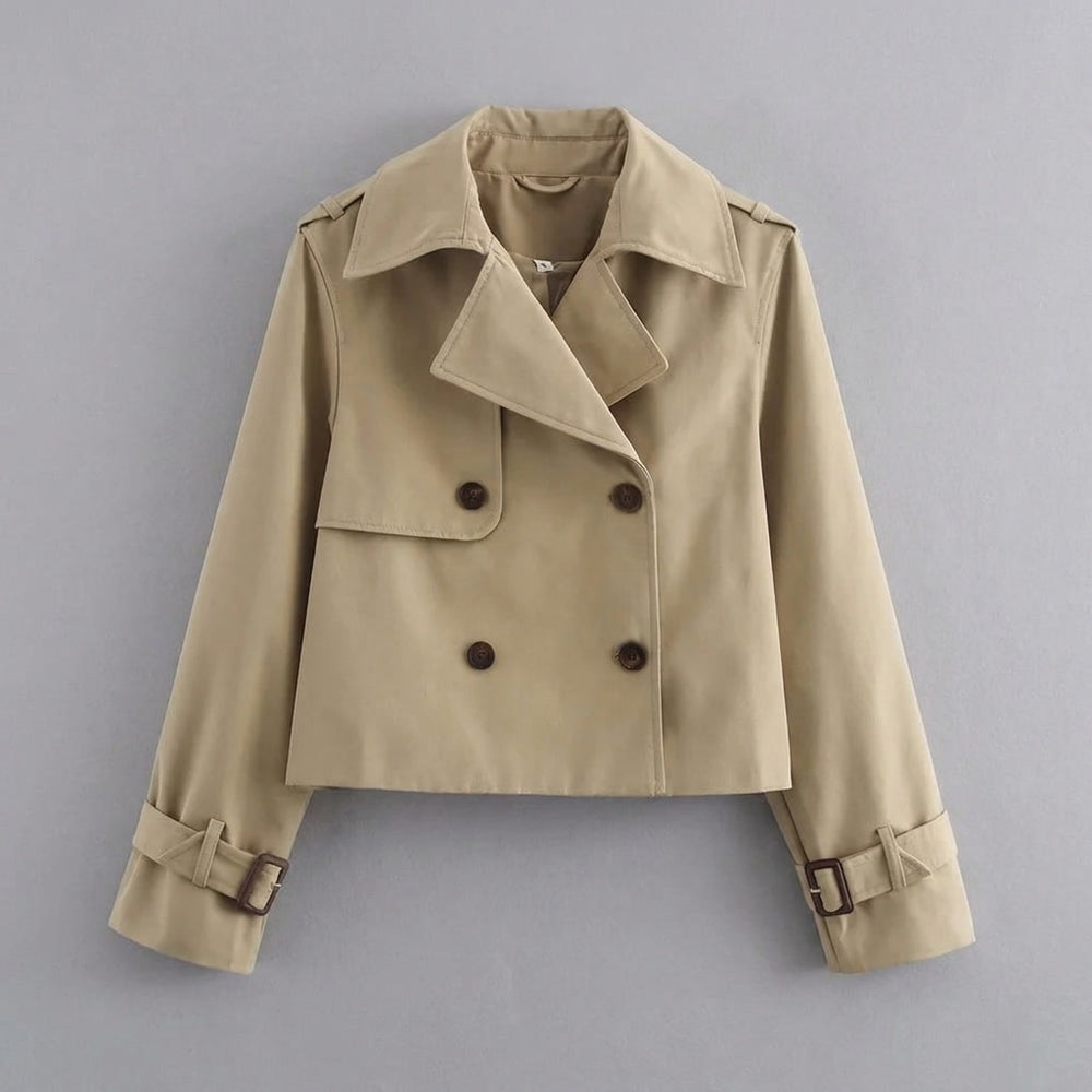 Spezia Cropped Trench — Khaki, flat lay front