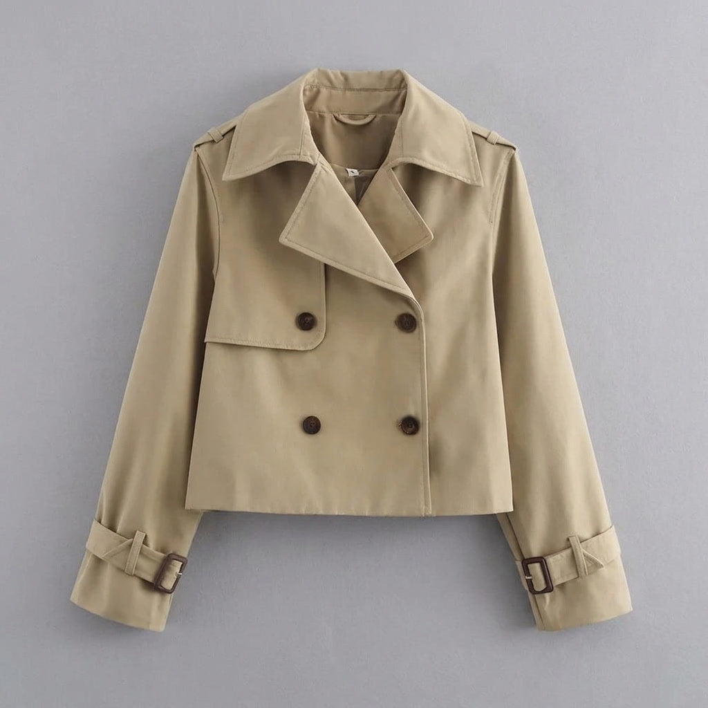 Spezia Cropped Trench — Khaki, flat lay front