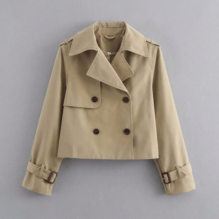 Spezia Cropped Trench — Khaki, flat lay front