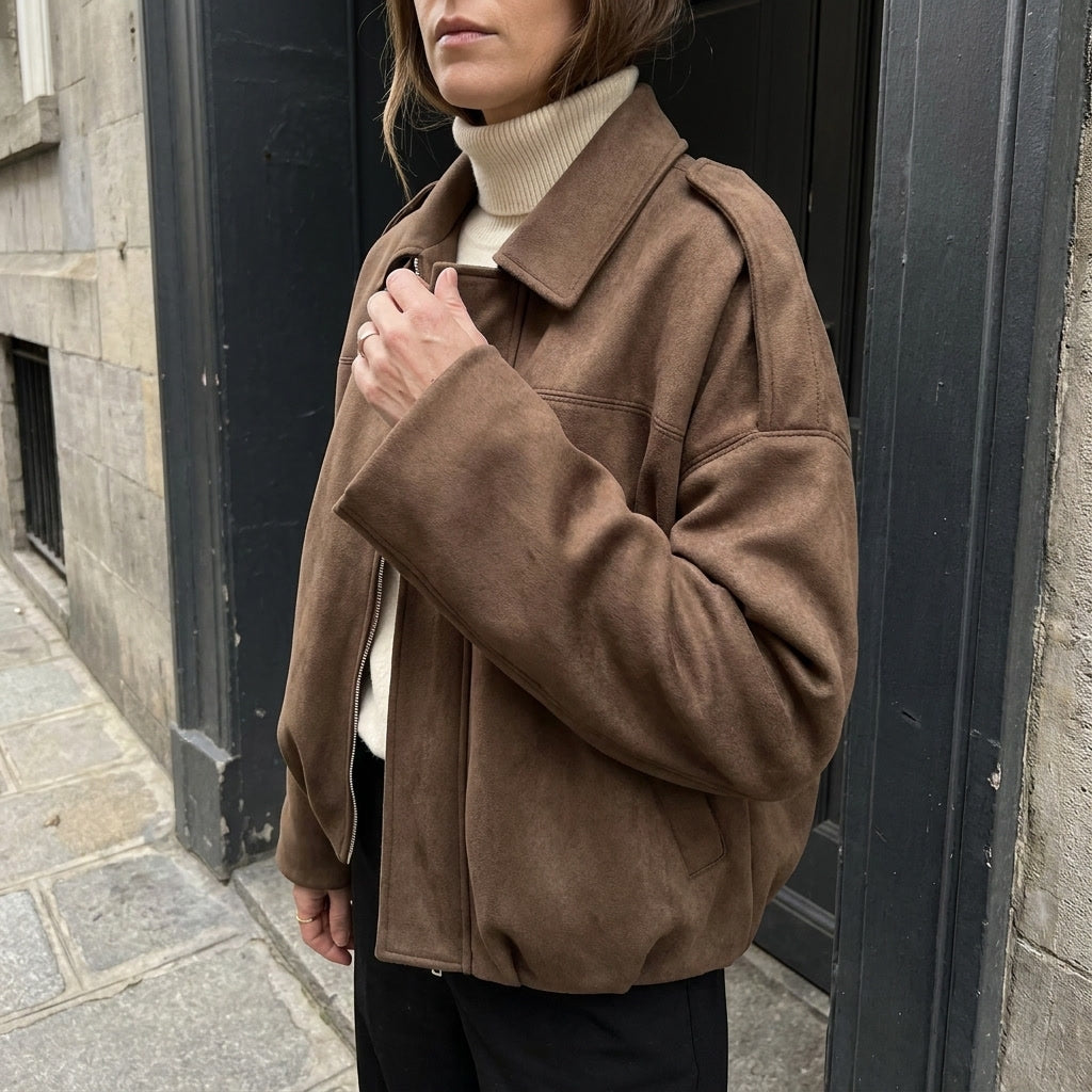 Ancona Suede Jacket — Khaki, lifestyle detail