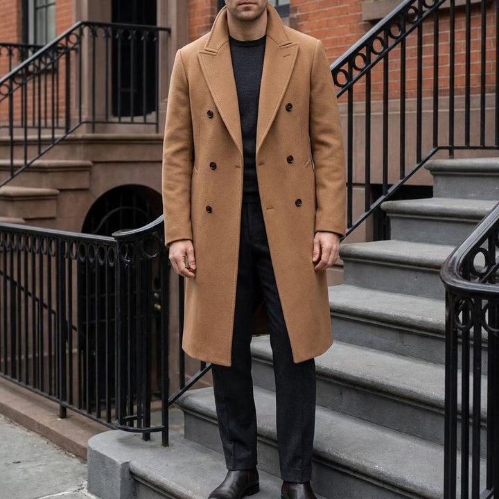 Fermo Wool-Blend Overcoat — Khaki, lifestyle full outfit