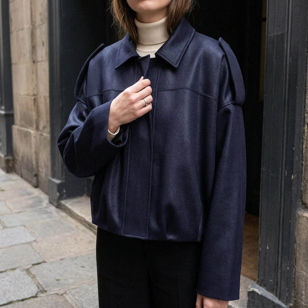 Ancona Suede Jacket — Navy, lifestyle detail