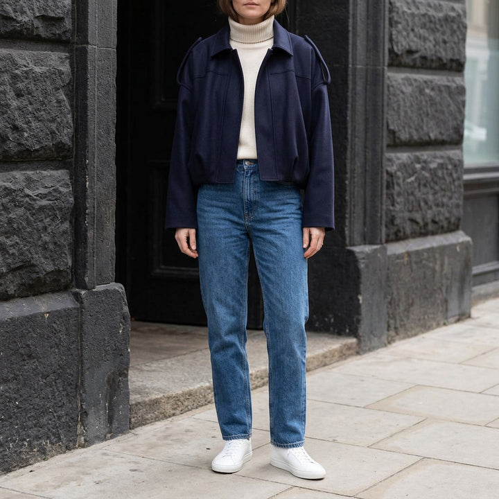 Ancona Suede Jacket — Navy, lifestyle outfit