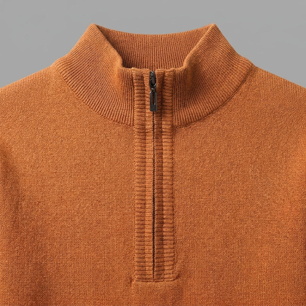 Anzio Colorblock Sweater — Orange, studio construction detail