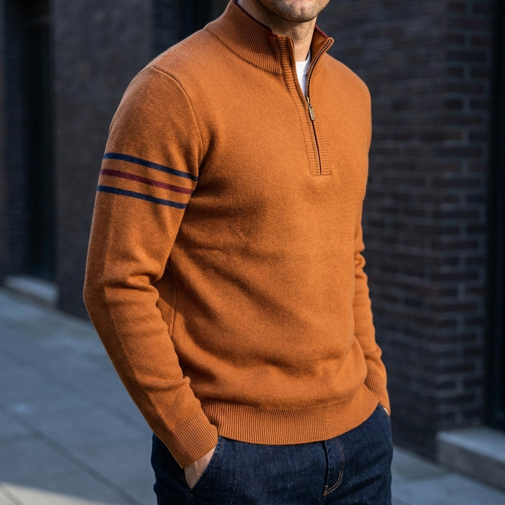 Anzio Colorblock Sweater — Orange, lifestyle worn detail