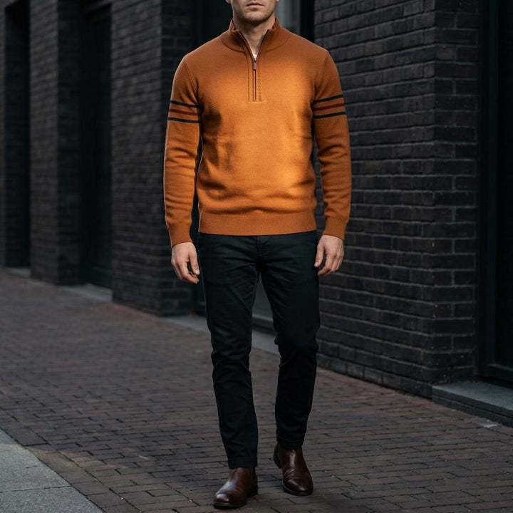 Anzio Colorblock Sweater — Orange, lifestyle full outfit