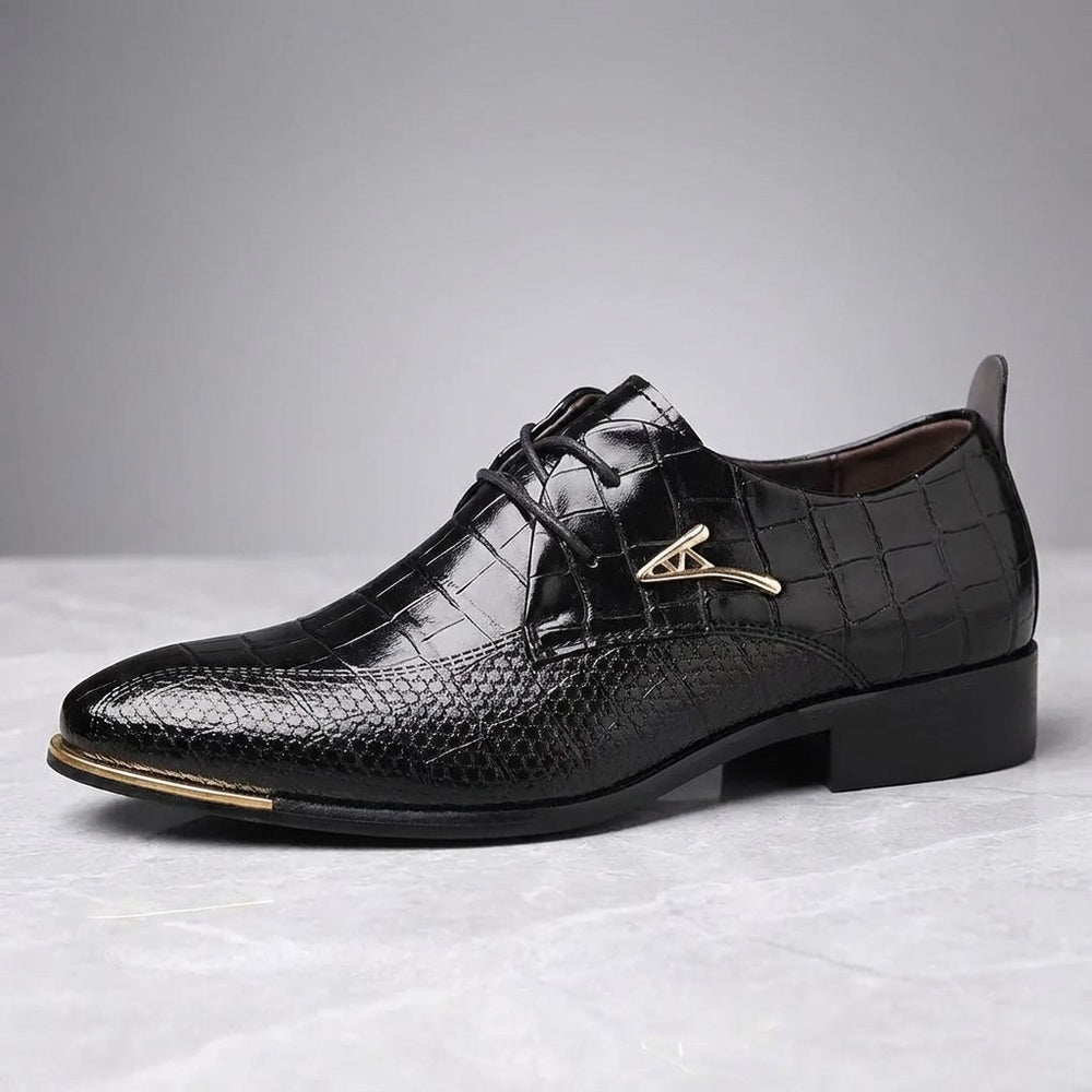 Osimo Croc Dress Shoes — Black, side profile