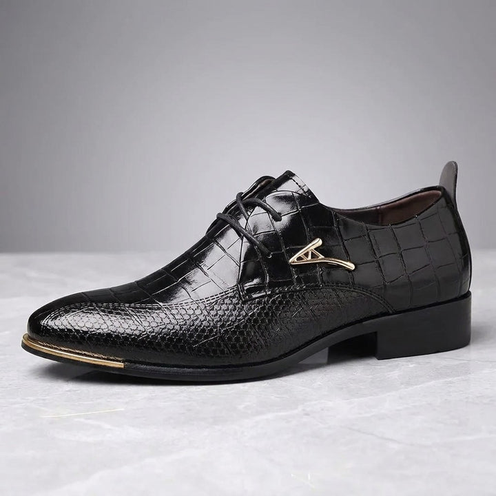 Osimo Croc Dress Shoes — Black, side profile