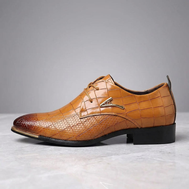 Osimo Croc Dress Shoes — Tan, side profile