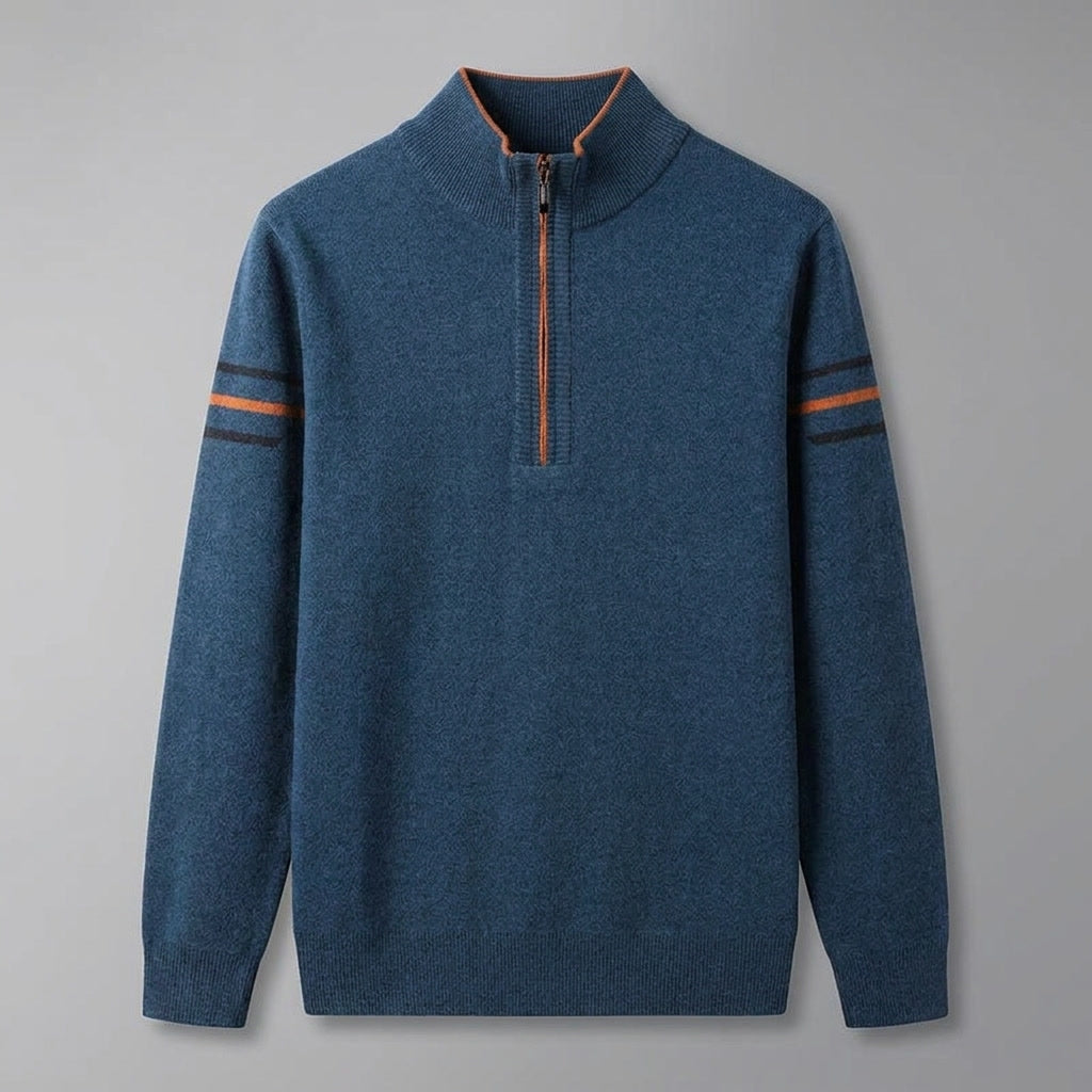 Anzio Colorblock Sweater — Peacock Blue, flat lay front