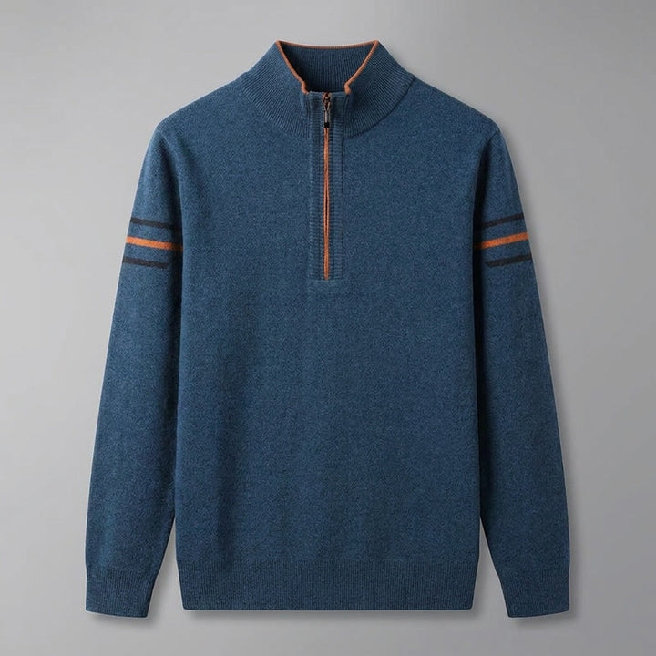 Anzio Colorblock Sweater — Peacock Blue, flat lay front