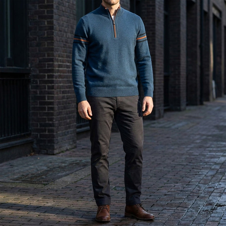 Anzio Colorblock Sweater — Peacock Blue, lifestyle full outfit