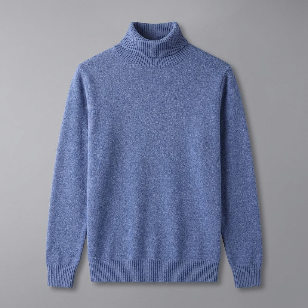 Pistoia Merino Wool Turtleneck — Cornflower Blue, front flat lay on grey