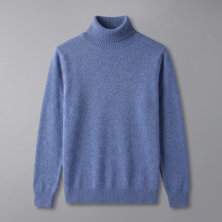 Pistoia Merino Wool Turtleneck — Cornflower Blue, front flat lay on grey