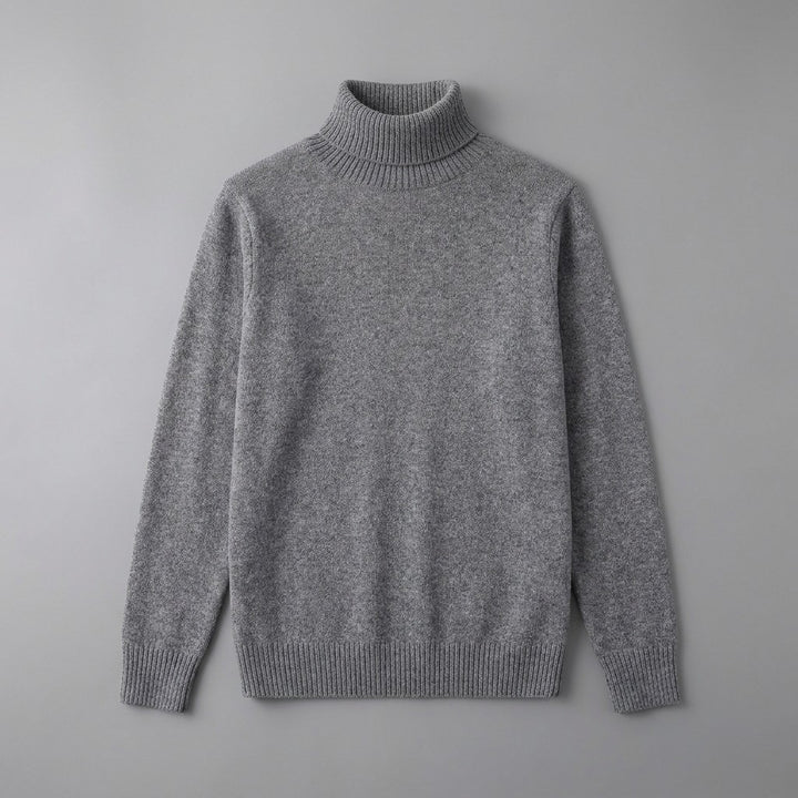 Pistoia Merino Wool Turtleneck — Charcoal, front flat lay on grey