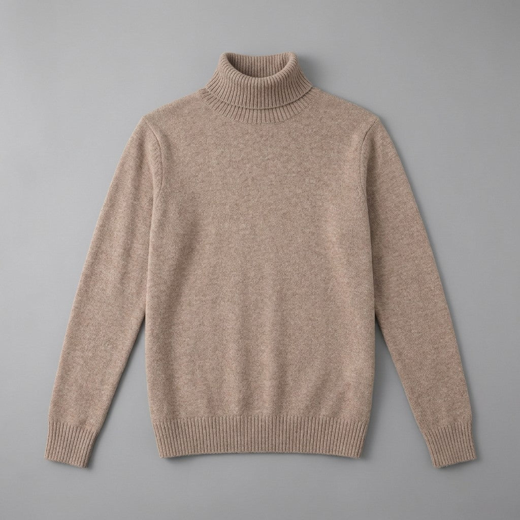 Pistoia Merino Wool Turtleneck — Camel, front flat lay on grey