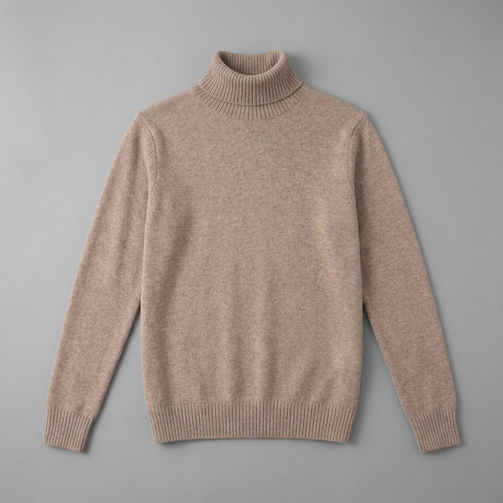 Pistoia Merino Wool Turtleneck — Camel, front flat lay on grey