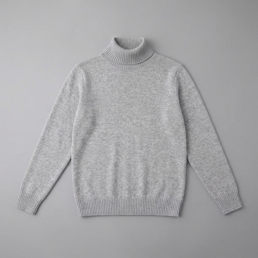 Pistoia Merino Wool Turtleneck — Light Grey, front flat lay on grey