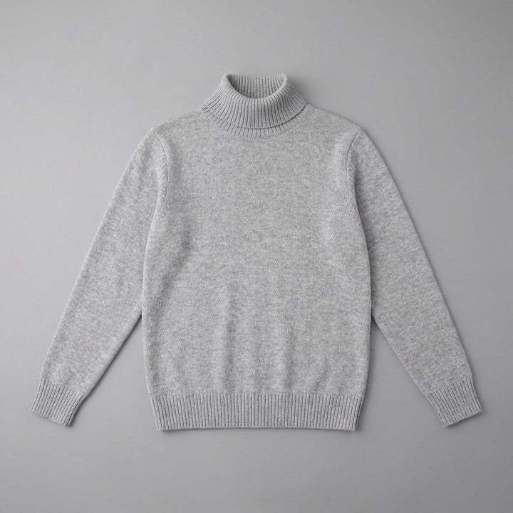 Pistoia Merino Wool Turtleneck — Light Grey, front flat lay on grey