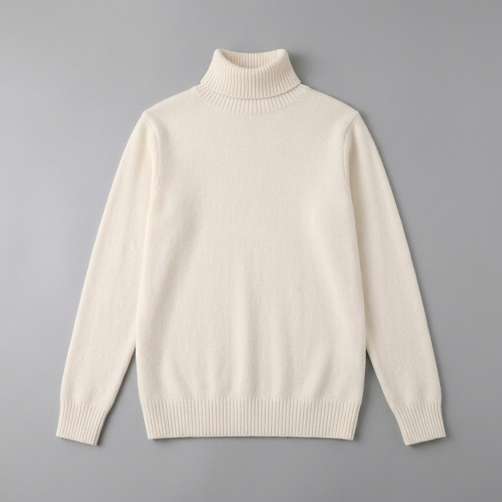Pistoia Merino Wool Turtleneck — Cream, front flat lay on grey