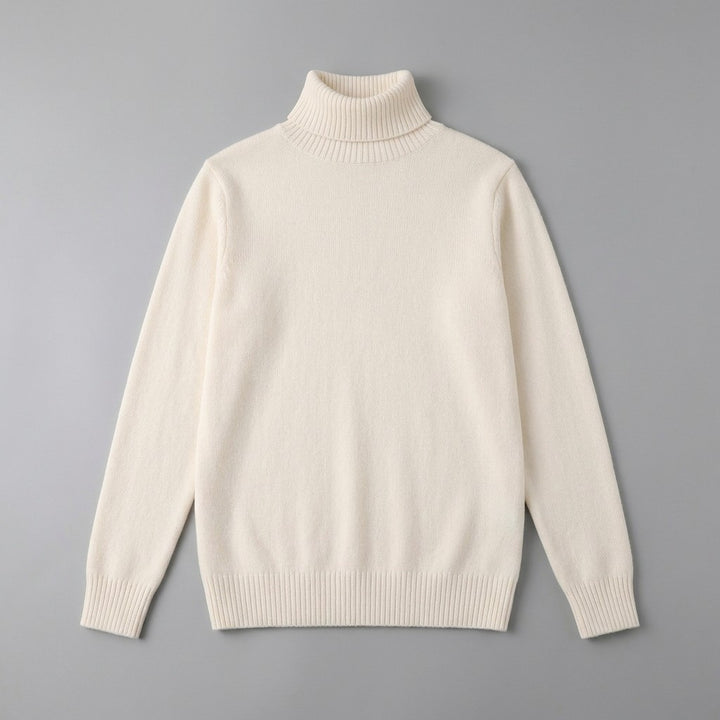 Pistoia Merino Wool Turtleneck — Cream, front flat lay on grey