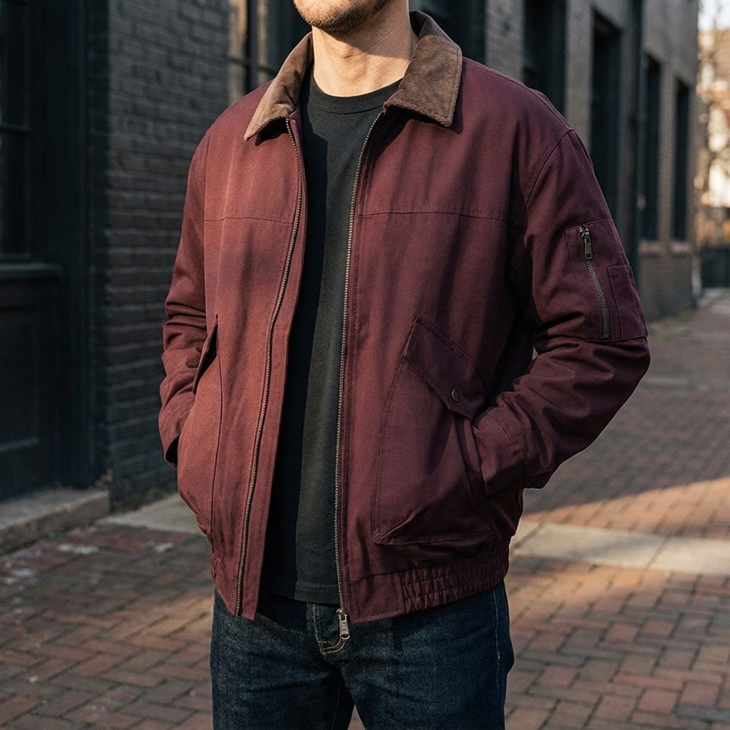 Orbetello Workwear Jacket — Red, lifestyle close crop