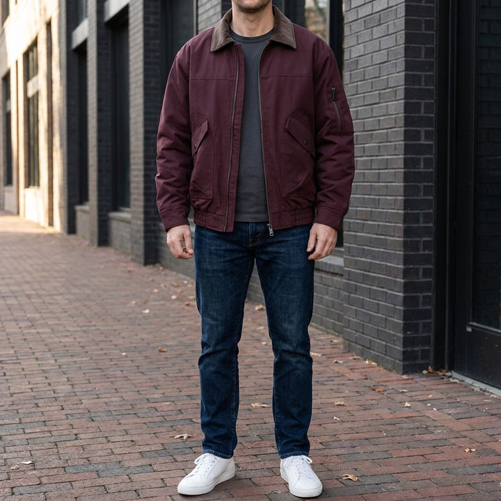 Orbetello Workwear Jacket — Red, lifestyle full outfit
