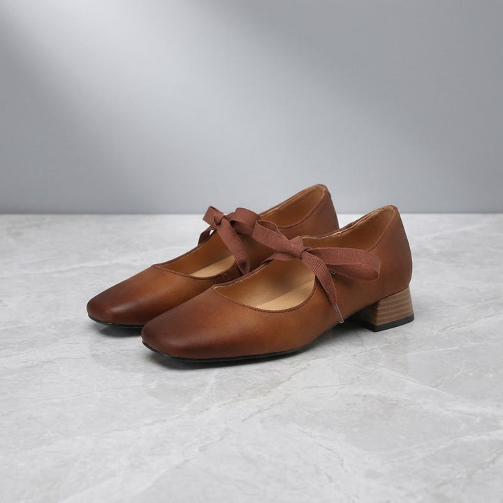 Nemi Square Mary Janes — Red Brown, pair on marble