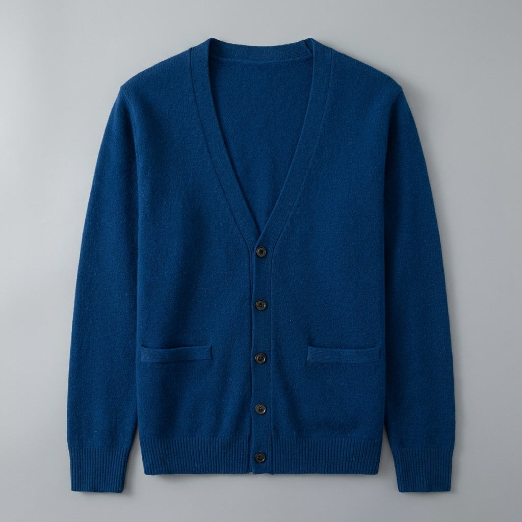 Foligno Wool Cardigan — Seaweed Blue, flat lay front