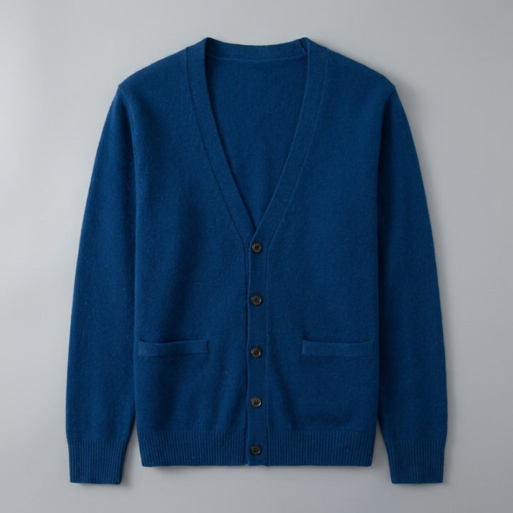 Foligno Wool Cardigan — Seaweed Blue, flat lay front