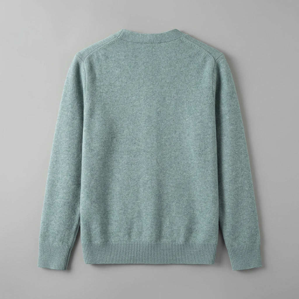Foligno Wool Cardigan — Turquoise, flat lay back