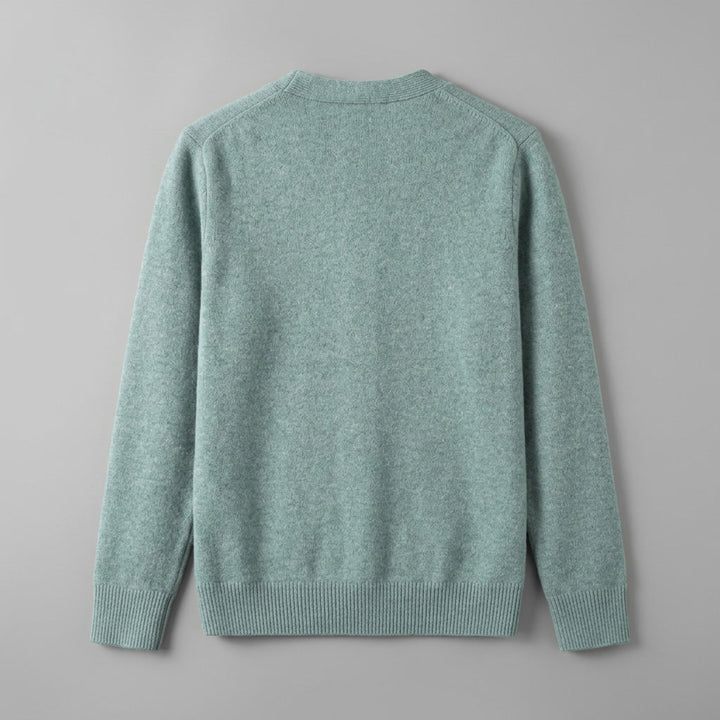 Foligno Wool Cardigan — Turquoise, flat lay back