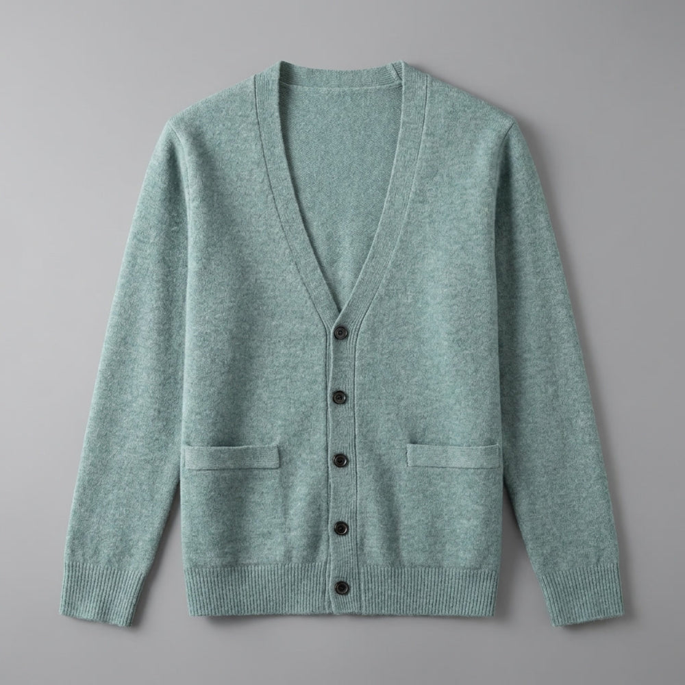 Foligno Wool Cardigan — Turquoise, flat lay front