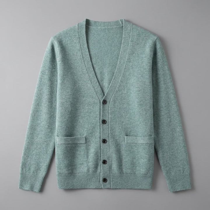 Foligno Wool Cardigan — Turquoise, flat lay front