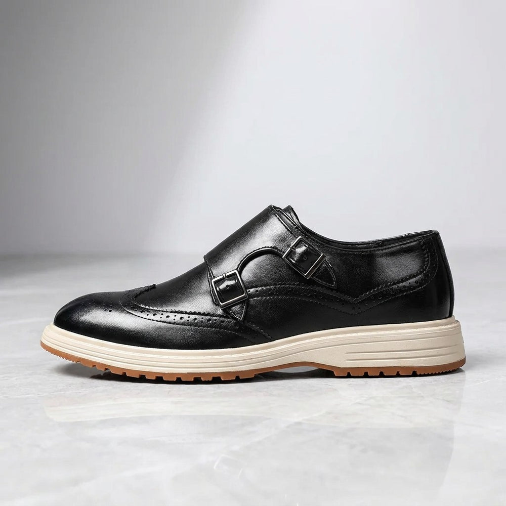 Vignola Wingtip Monk Shoes — Black, side profile