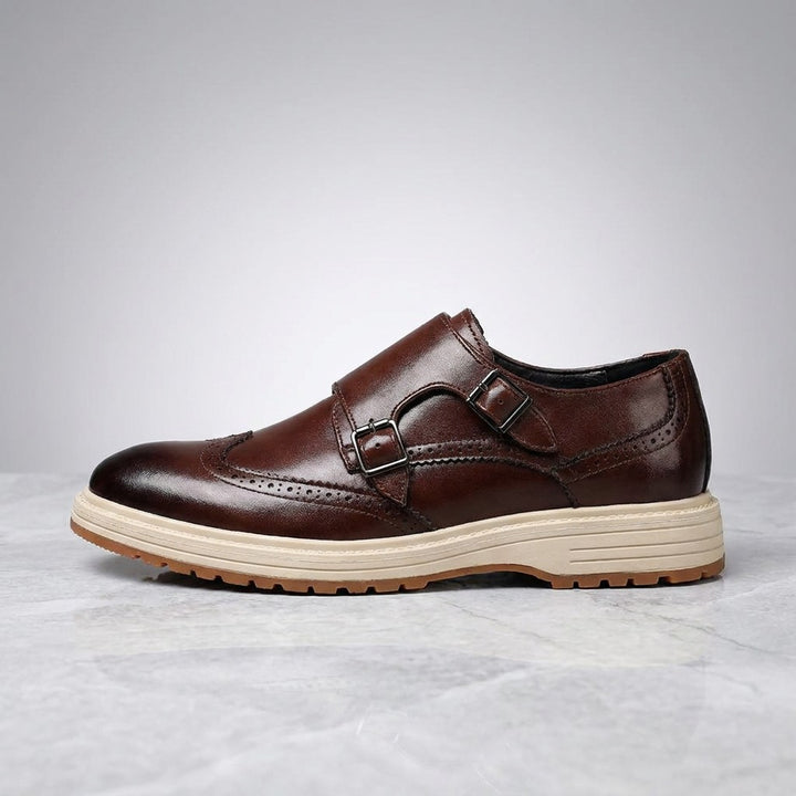 Vignola Wingtip Monk Shoes — Brown, side profile